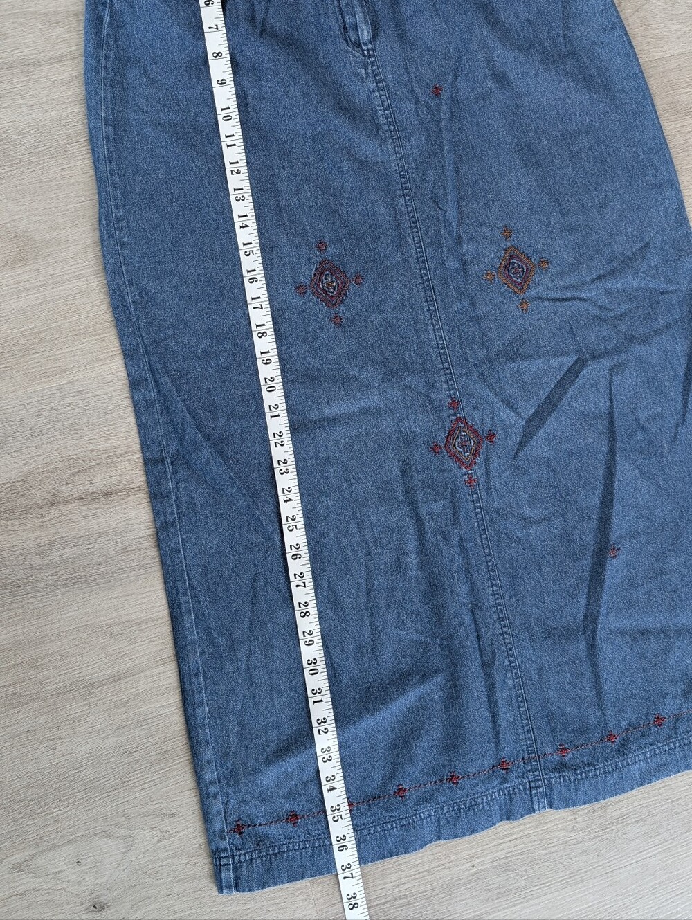 TanJay Vintage Cottagecore Prairie Blue Denim Embroidered Maxi Skirt Size 12 - Picture 7 of 9
